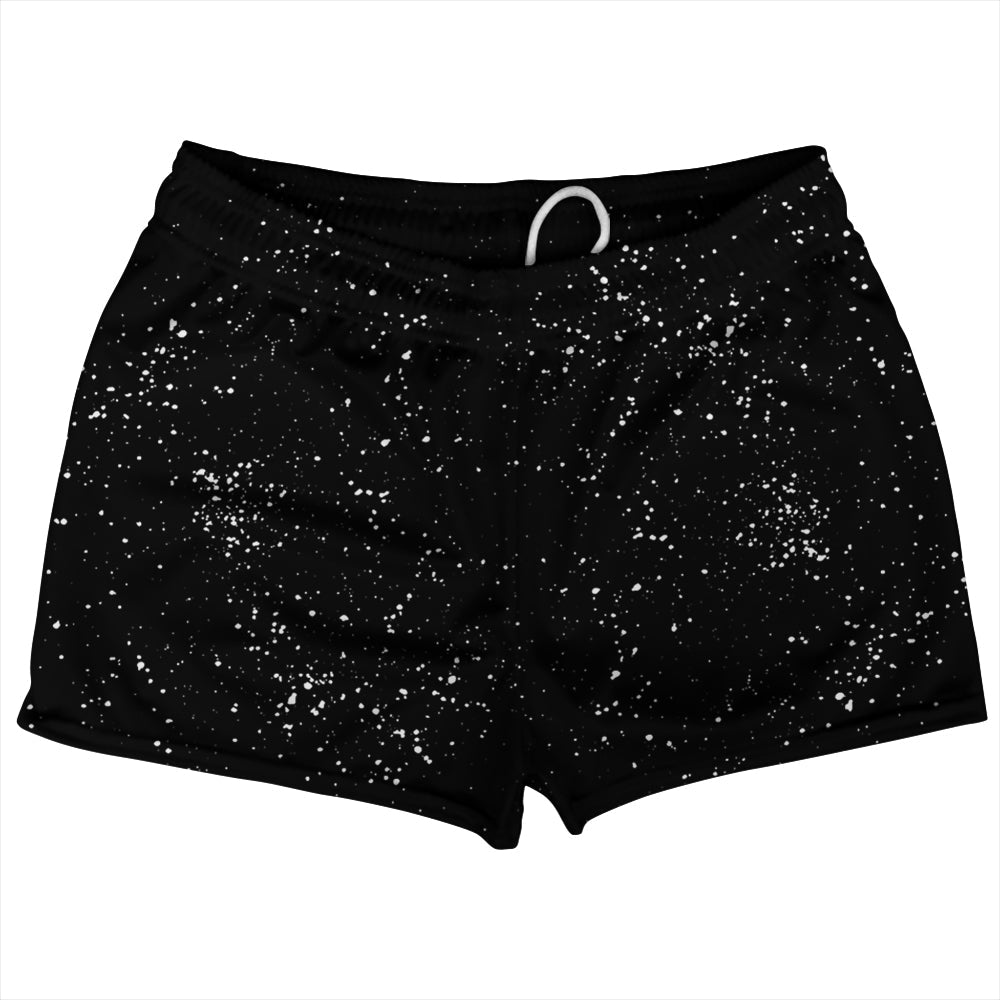 Super Fly Pattern Black and White Shorty Short Gym Shorts 2.5" Inseam Made In USA by Tribe Lacrosse