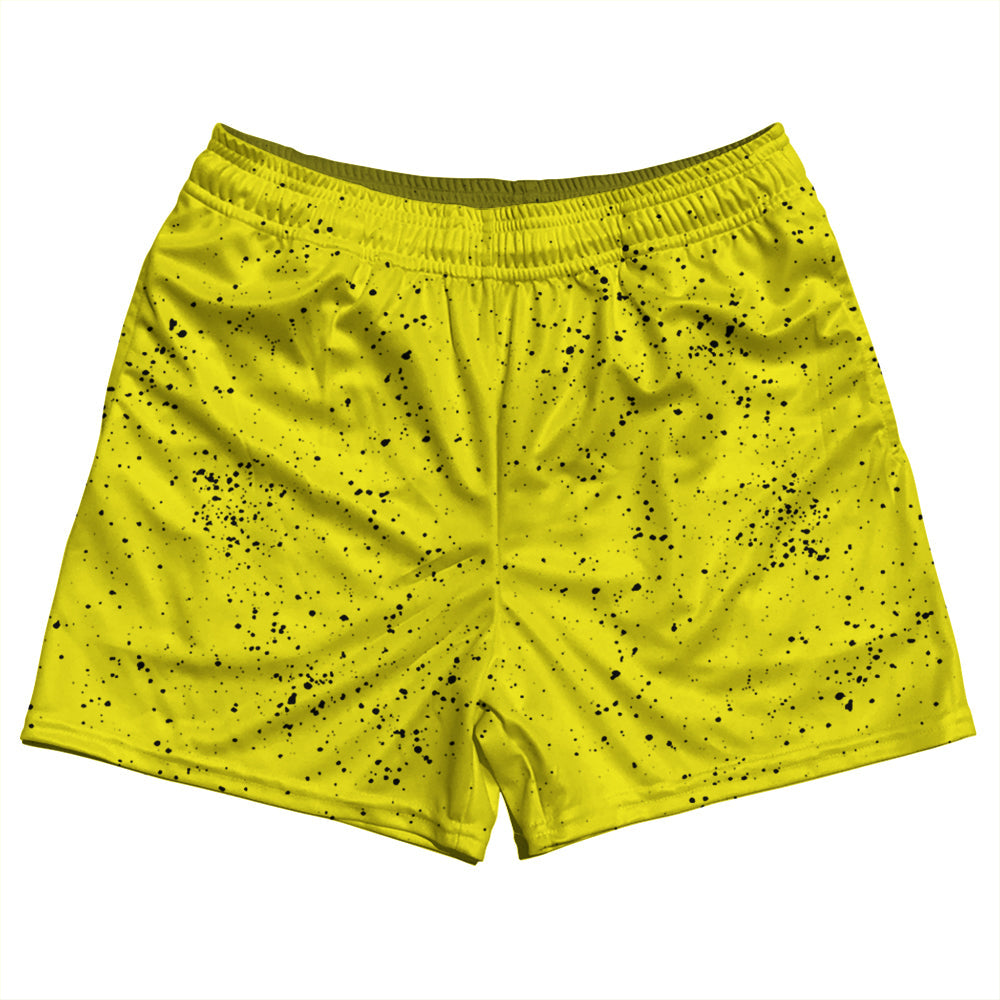 Super Fly Pattern Black and Yellow Rugby Shorts Made In USA by Tribe Lacrosse