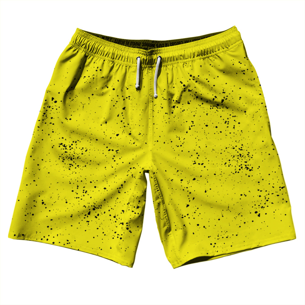 Super Fly Pattern Black and Yellow 10" Swim Shorts Made in USA by Tribe Lacrosse