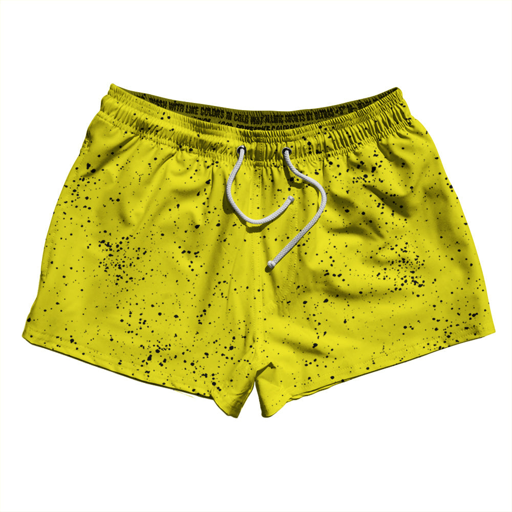 Super Fly Pattern Black and Yellow 2.5" Swim Shorts Made in USA by Tribe Lacrosse