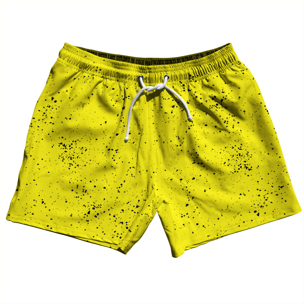 Super Fly Pattern Black and Yellow 5" Swim Shorts Made in USA by Tribe Lacrosse