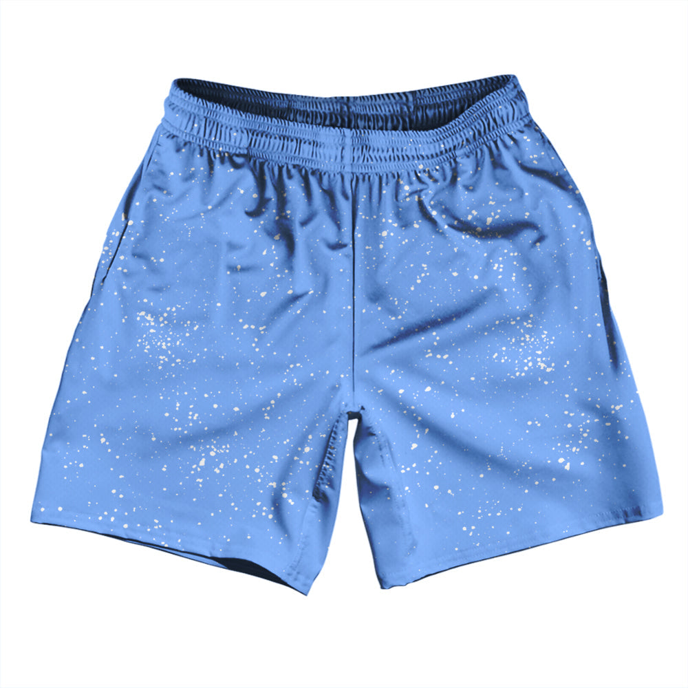 Super Fly Pattern Blue Carolina and White Athletic Running Fitness Exercise Shorts 7" Inseam Shorts Made In USA by Tribe Lacrosse