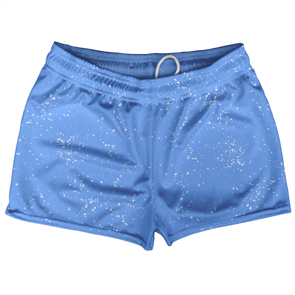 Super Fly Pattern Blue Carolina and White Shorty Short Gym Shorts 2.5" Inseam Made In USA by Tribe Lacrosse
