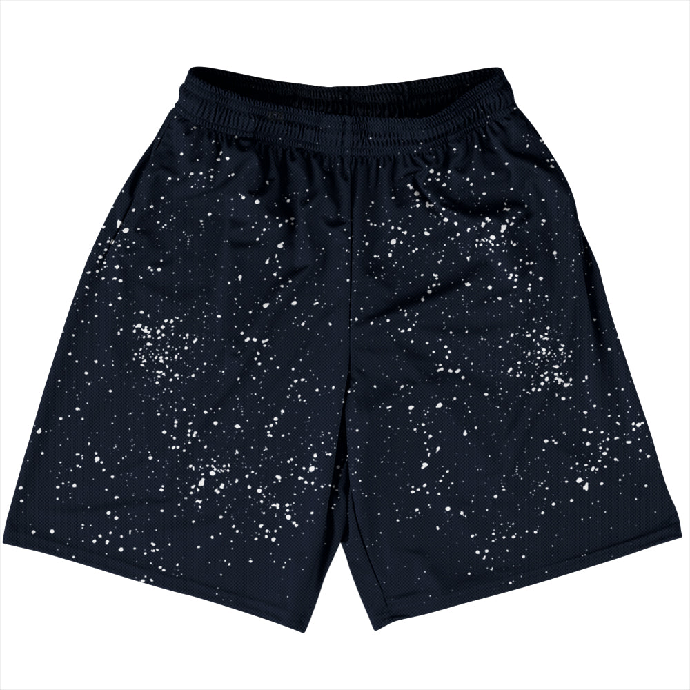 Super Fly Pattern Blue Navy Almost Black and White Basketball Practice Shorts Made In USA by Tribe Lacrosse