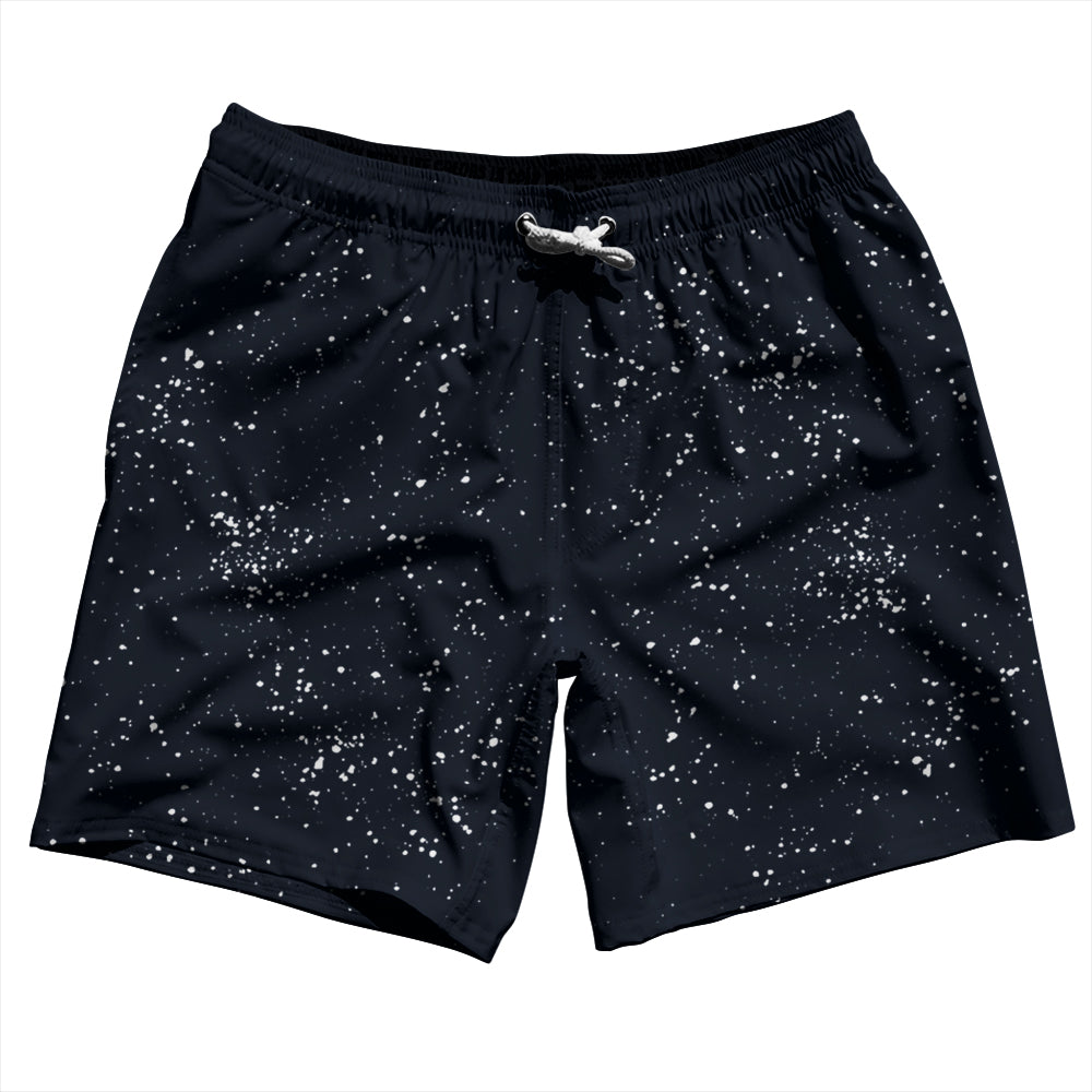Super Fly Pattern Blue Navy Almost Black and White Swim Shorts 7" Made in USA by Tribe Lacrosse