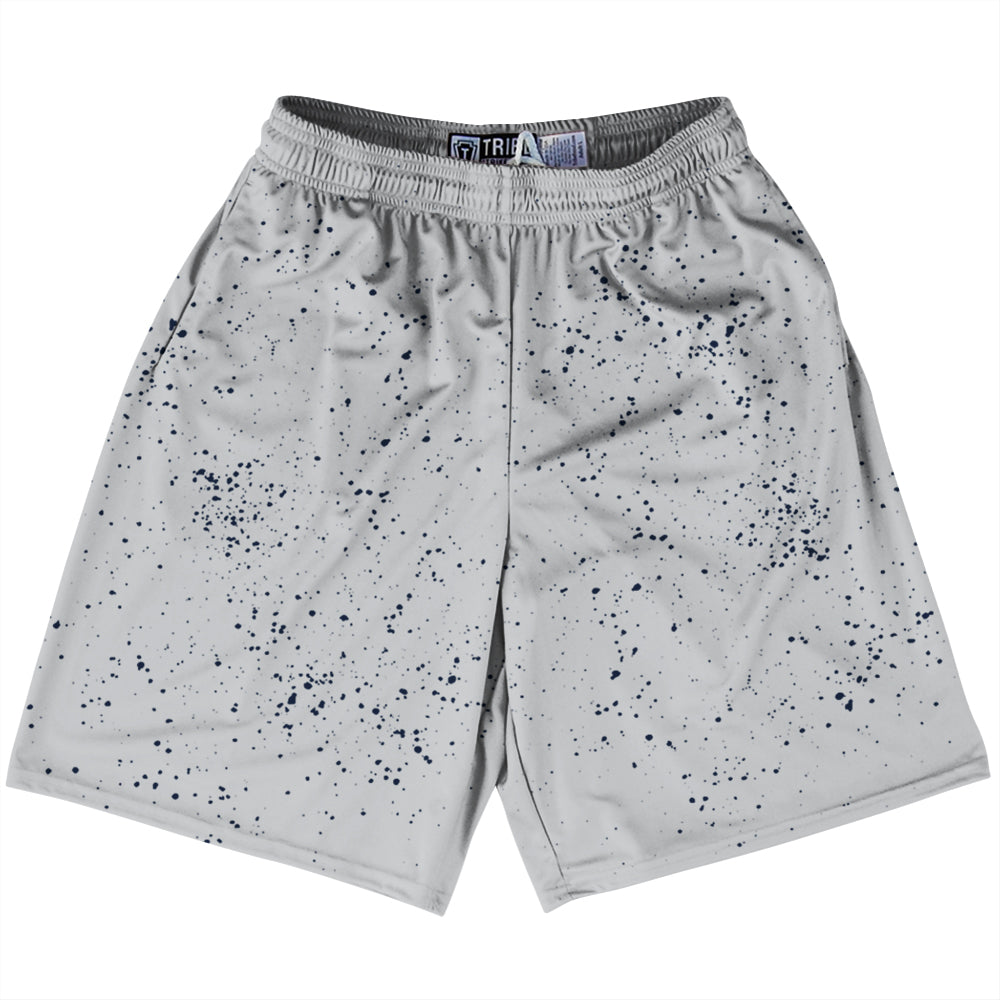 Super Fly Pattern Blue Navy And Grey Medium Lacrosse Shorts Made In USA by Tribe Lacrosse