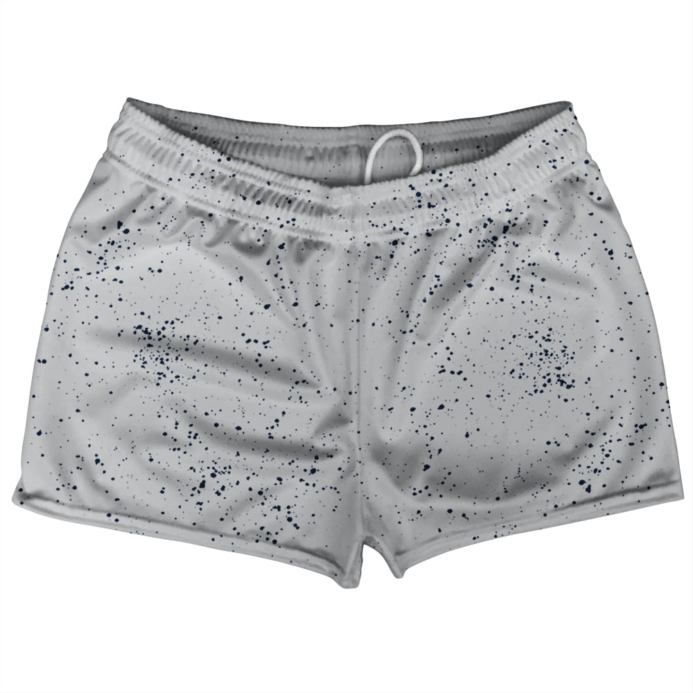 Super Fly Pattern Blue Navy And Grey Medium Shorty Short Gym Shorts 2.5" Inseam Made In USA by Tribe Lacrosse