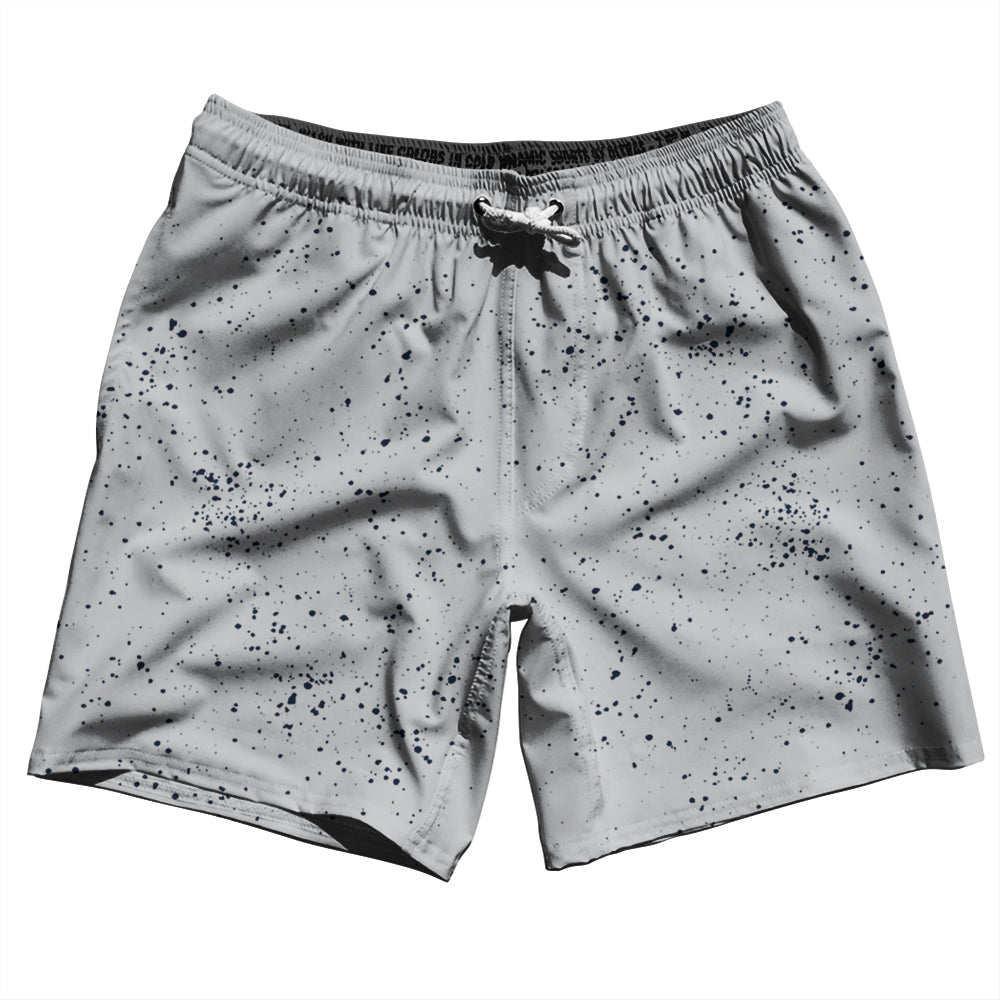 Super Fly Pattern Blue Navy And Grey Medium Swim Shorts 7" Made in USA by Tribe Lacrosse
