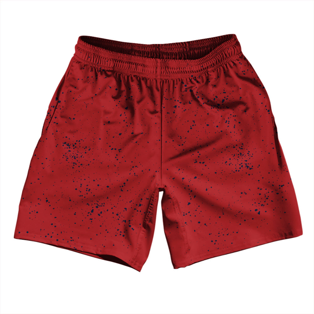 Super Fly Pattern Blue Navy and Red Dark Athletic Running Fitness Exercise Shorts 7" Inseam Shorts Made In USA by Tribe Lacrosse
