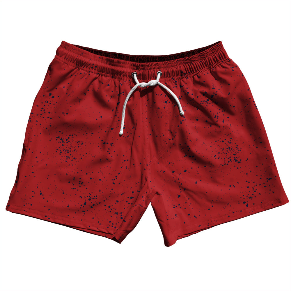 Super Fly Pattern Blue Navy and Red Dark 5" Swim Shorts Made in USA by Tribe Lacrosse