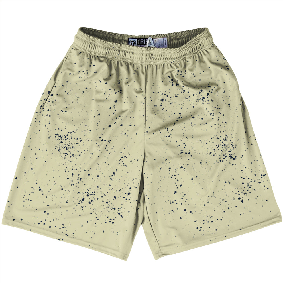 Super Fly Pattern Blue Navy and Vegas Gold Lacrosse Shorts Made In USA by Tribe Lacrosse