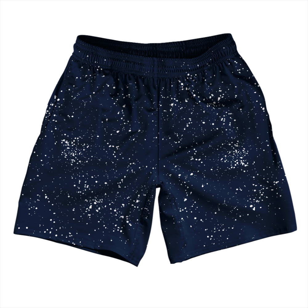 Super Fly Pattern Blue Navy and White Athletic Running Fitness Exercise Shorts 7" Inseam Shorts Made In USA by Tribe Lacrosse