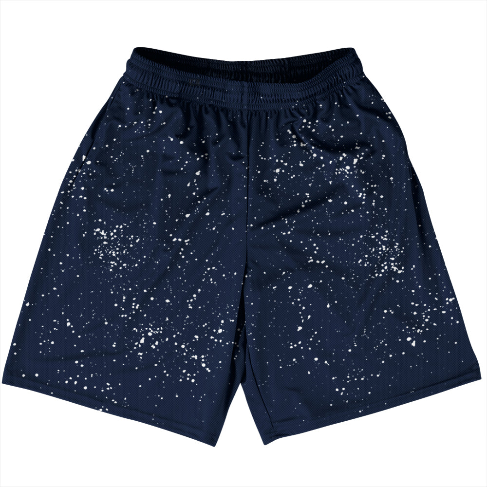 Super Fly Pattern Blue Navy and White Basketball Practice Shorts Made In USA by Tribe Lacrosse