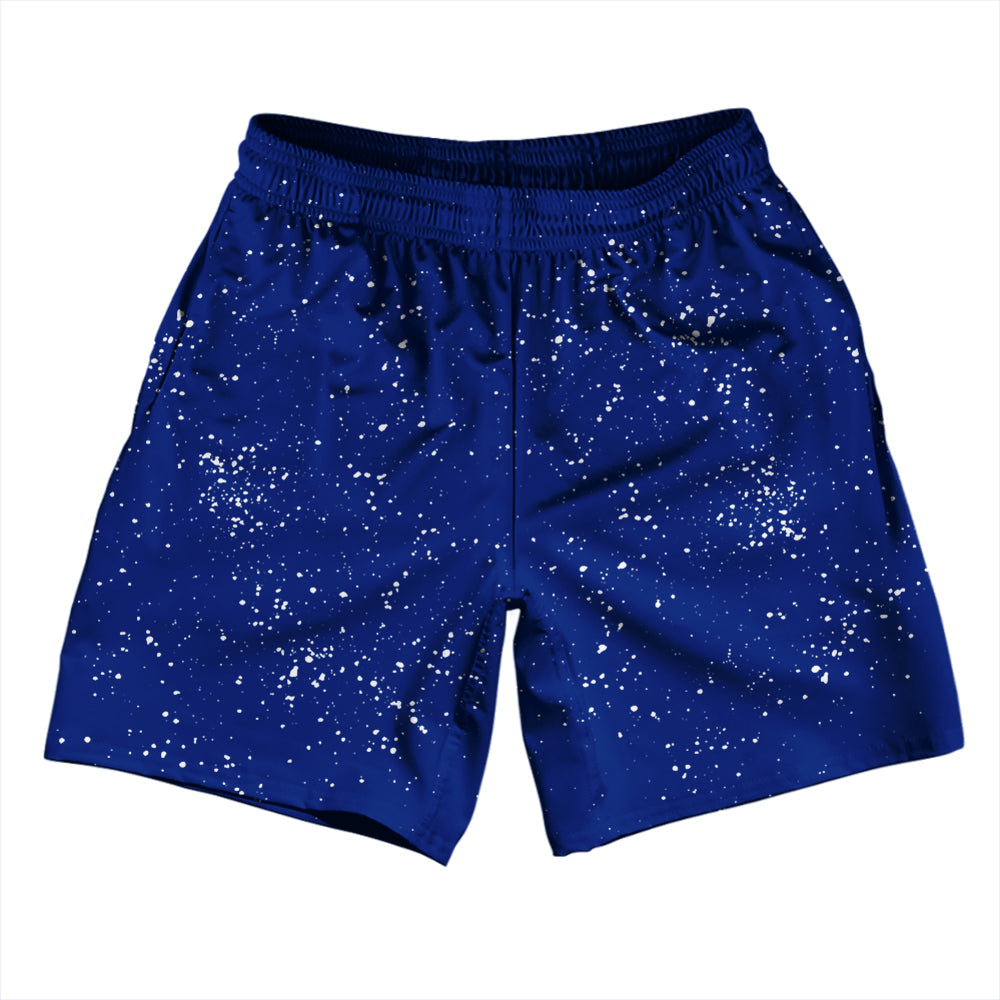 Super Fly Pattern Blue Royal and White Athletic Running Fitness Exercise Shorts 7" Inseam Shorts Made In USA by Tribe Lacrosse