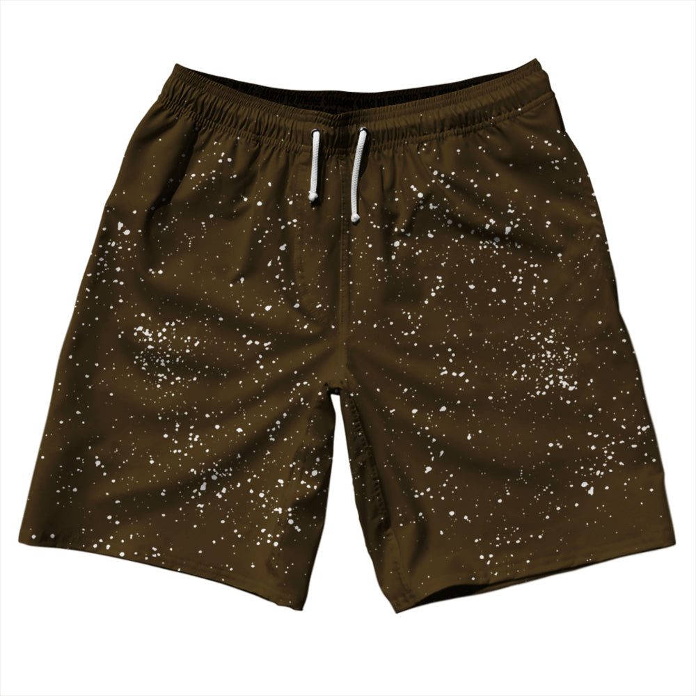 Super Fly Pattern Brown Dark and White 10" Swim Shorts Made in USA by Tribe Lacrosse