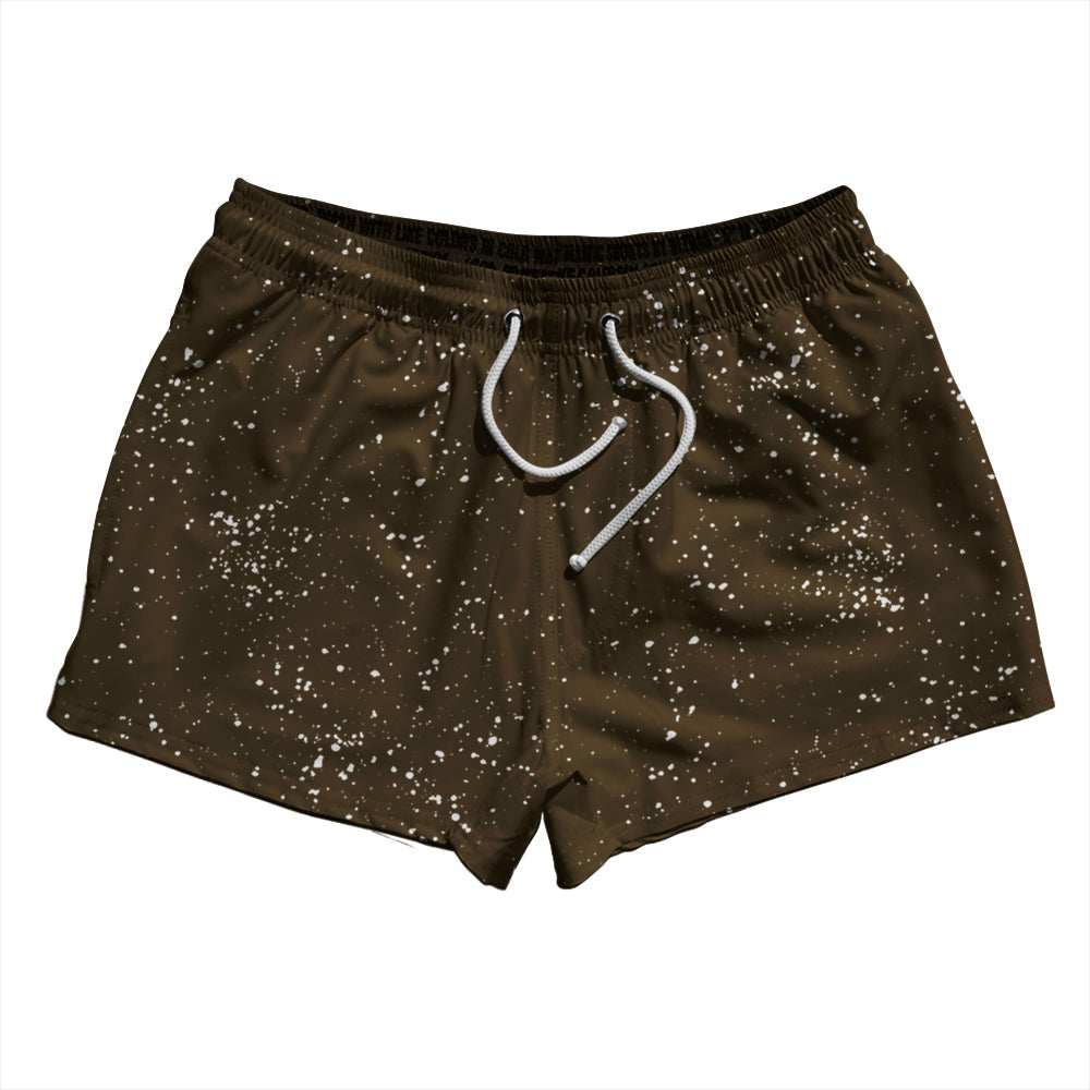 Super Fly Pattern Brown Dark and White 2.5" Swim Shorts Made in USA by Tribe Lacrosse