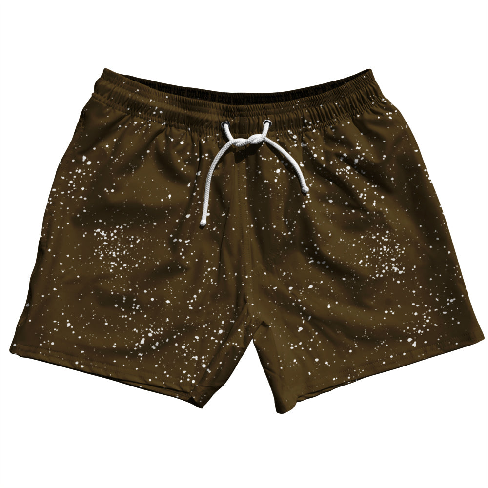 Super Fly Pattern Brown Dark and White 5" Swim Shorts Made in USA by Tribe Lacrosse