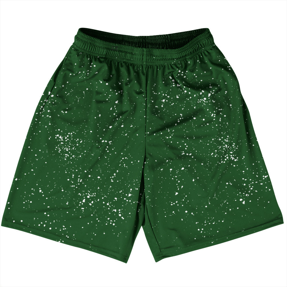 Super Fly Pattern Green Hunter and White Basketball Practice Shorts Made In USA by Tribe Lacrosse
