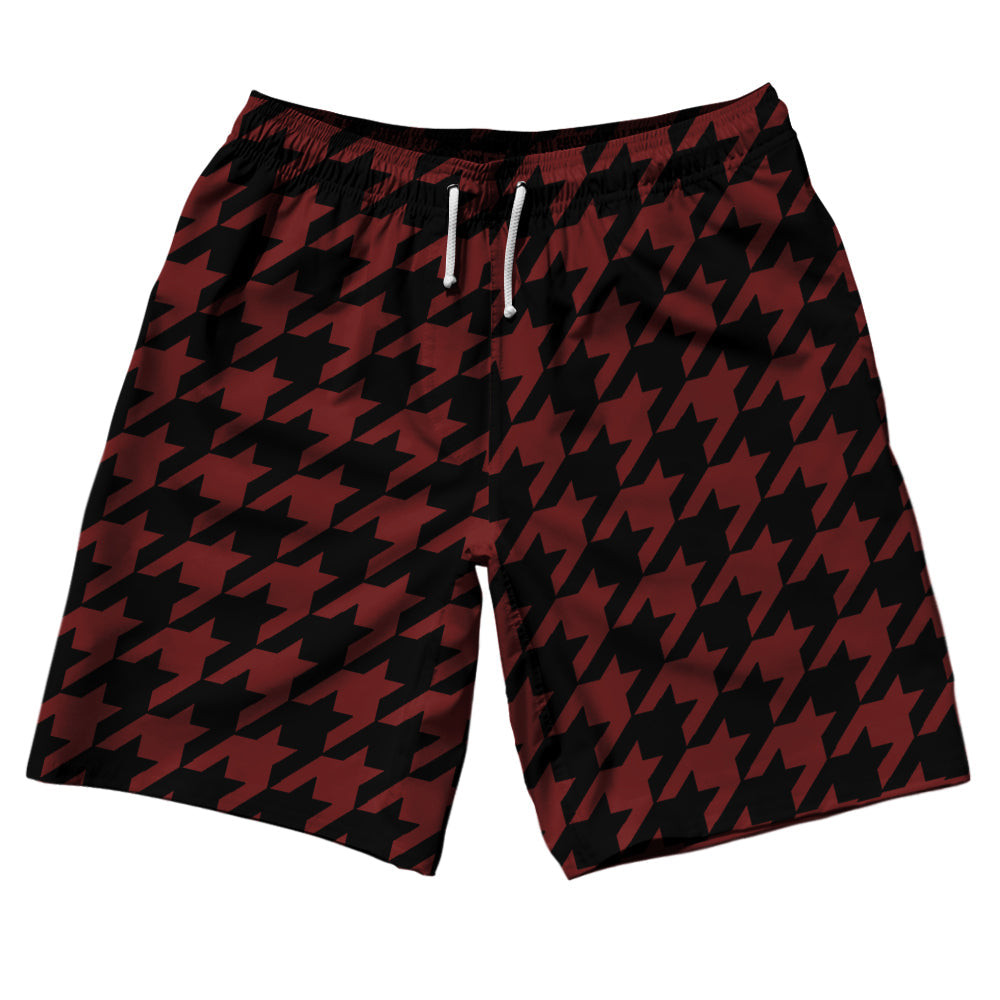 Red Maroon And Black Houndstooth 10" Swim Shorts Made In USA by Tribe Lacrosse