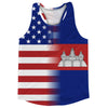 American Flag And Cambodia Flag Combination Running Racerback Singlet Track Tank Top by Tribe Lacrosse
