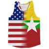 American Flag And Myanmar Flag Combination Running Racerback Singlet Track Tank Top by Tribe Lacrosse