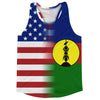 American Flag And New Caledonia Flag Combination Running Racerback Singlet Track Tank Top by Tribe Lacrosse