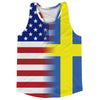 American Flag And Sweden Flag Combination Running Racerback Singlet Track Tank Top by Tribe Lacrosse