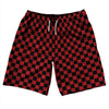 Checkerboard 1 Inch Black and Red Dark 10" Swim Shorts Made in USA by Tribe Lacrosse