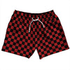 Checkerboard 1 Inch Black and Red Dark 5" Swim Shorts Made in USA by Tribe Lacrosse