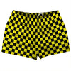 Checkerboard 1 Inch Black and Yellow Shorty Short Gym Shorts 2.5" Inseam Made In USA by Tribe Lacrosse