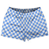 Checkerboard 1 Inch Blue Carolina and White Shorty Short Gym Shorts 2.5" Inseam Made In USA by Tribe Lacrosse