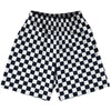 Checkerboard 1 Inch Blue Navy Almost Black and White Basketball Practice Shorts Made In USA by Tribe Lacrosse
