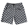 Checkerboard 1 Inch Blue Navy Almost Black and White 10" Swim Shorts Made in USA by Tribe Lacrosse