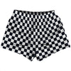 Checkerboard 1 Inch Blue Navy Almost Black and White Womens & Girls Sport Shorts End Made In USA by Tribe Lacrosse