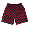 Checkerboard 1 Inch Blue Navy and Red Dark Athletic Running Fitness Exercise Shorts 7" Inseam Shorts Made In USA by Tribe Lacrosse