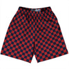 Checkerboard 1 Inch Blue Navy and Red Dark Lacrosse Shorts Made In USA by Tribe Lacrosse