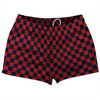 Checkerboard 1 Inch Blue Navy and Red Dark Shorty Short Gym Shorts 2.5" Inseam Made In USA by Tribe Lacrosse
