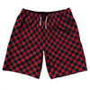 Checkerboard 1 Inch Blue Navy and Red Dark 10" Swim Shorts Made in USA by Tribe Lacrosse