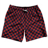 Checkerboard 1 Inch Blue Navy and Red Dark Swim Shorts 7" Made in USA by Tribe Lacrosse