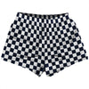 Checkerboard 1 Inch Blue Navy and White Womens & Girls Sport Shorts End Made In USA by Tribe Lacrosse