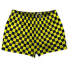 Checkerboard 1 Inch Blue Navy and Yellow Canary Shorty Short Gym Shorts 2.5" Inseam Made In USA by Tribe Lacrosse