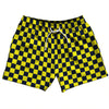 Checkerboard 1 Inch Blue Navy and Yellow Canary 5" Swim Shorts Made in USA by Tribe Lacrosse