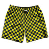 Checkerboard 1 Inch Blue Navy and Yellow Canary Swim Shorts 7" Made in USA by Tribe Lacrosse