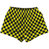 Checkerboard 1 Inch Blue Navy and Yellow Canary Womens & Girls Sport Shorts End Made In USA by Tribe Lacrosse