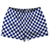 Checkerboard 1 Inch Blue Royal and White Shorty Short Gym Shorts 2.5" Inseam Made In USA by Tribe Lacrosse