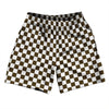 Checkerboard 1 Inch Brown Dark and White Athletic Running Fitness Exercise Shorts 7" Inseam Shorts Made In USA by Tribe Lacrosse