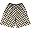 Checkerboard 1 Inch Brown Dark and White Basketball Practice Shorts Made In USA by Tribe Lacrosse