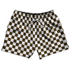 Checkerboard 1 Inch Brown Dark and White 5" Swim Shorts Made in USA by Tribe Lacrosse