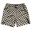 Checkerboard 1 Inch Brown Dark and White Swim Shorts 7" Made in USA by Tribe Lacrosse