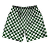 Checkerboard 1 Inch Green Forest and White Athletic Running Fitness Exercise Shorts 7" Inseam Shorts Made In USA by Tribe Lacrosse